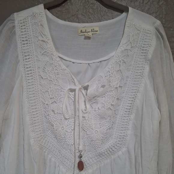 Indigo Rose Women  White Midi Dress with Tie Front and Relaxed Fit - Picture 2 of 9